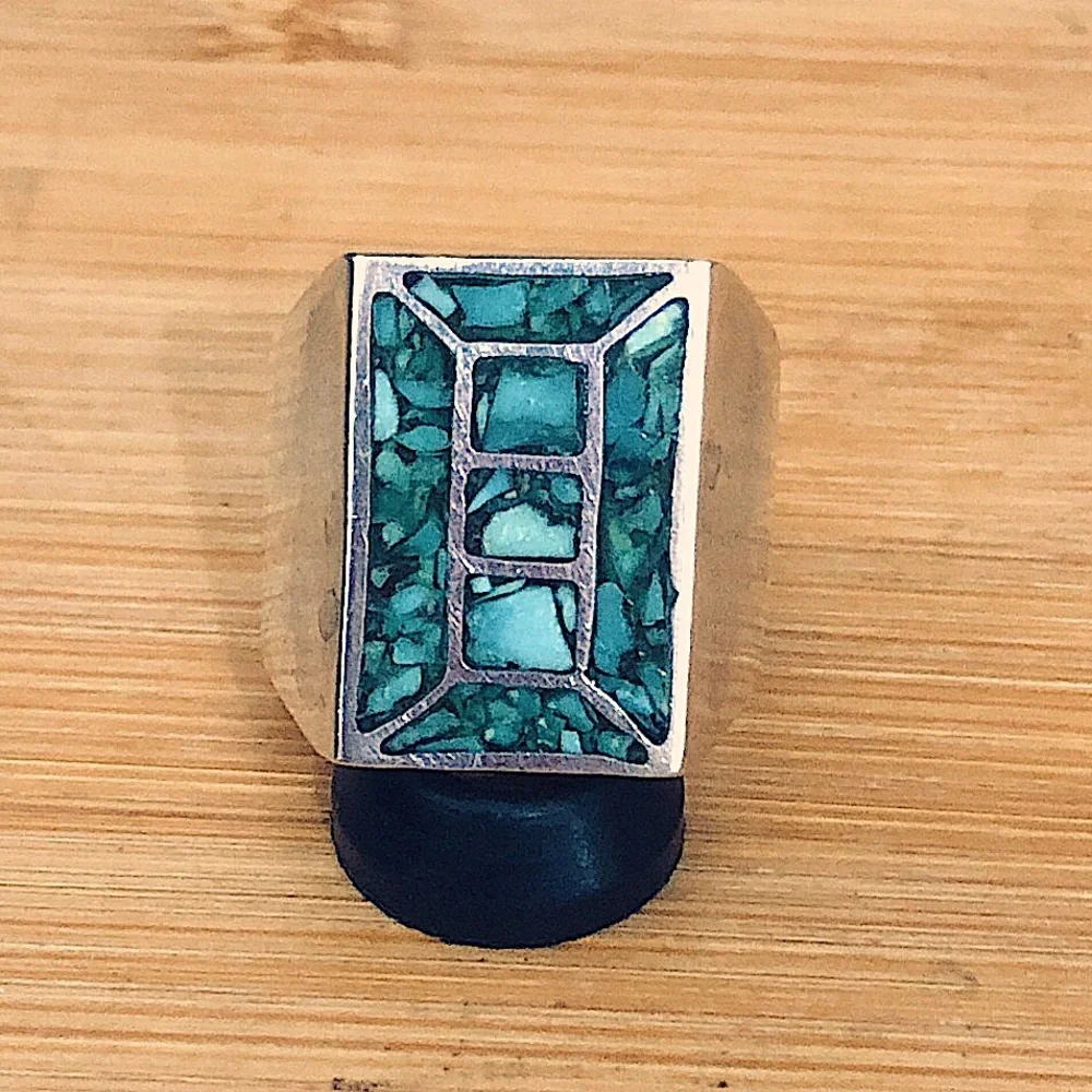 $87 Southwest Mosaic Turquoise Estate Ring Sterling Size 9 & 1/2 No Mark - Picture 1 of 9